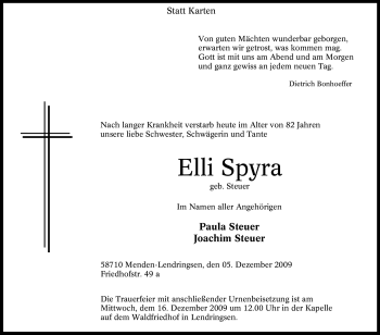 Traueranzeige von Elli Spyra von Tageszeitung