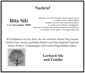 Traueranzeige von Rita Silz von Tageszeitung