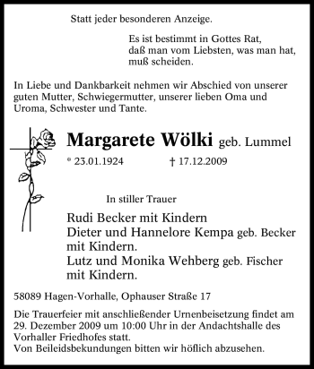 Traueranzeige von Margarete Wölki von Tageszeitung