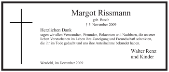 Traueranzeige von Margot Rissmann von Tageszeitung