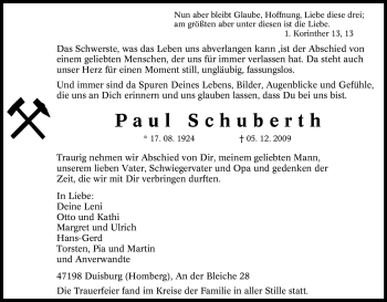 Traueranzeige von Paul Schuberth von Tageszeitung