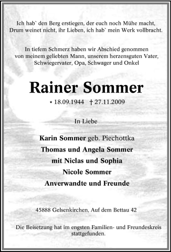Traueranzeige von Rainer Sommer von Tageszeitung