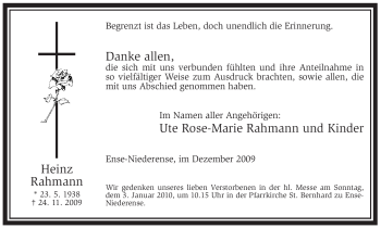 Traueranzeige von Heinz Rahmann von Tageszeitung