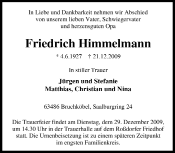 Traueranzeige von Friedrich Himmelmann von Tageszeitung
