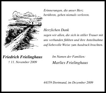 Traueranzeige von Friedrich Frielinghaus von Tageszeitung