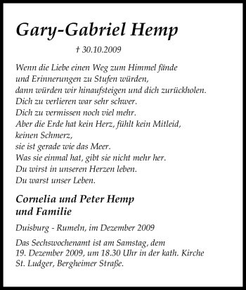 Traueranzeige von Gary-Gabriel Hemp von Tageszeitung