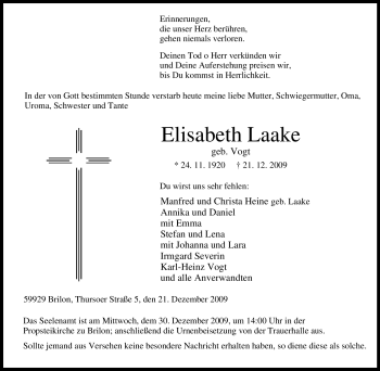 Traueranzeige von Elisabeth Laake von Tageszeitung