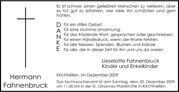 Traueranzeige von Hermann Fahnenbruck von Tageszeitung