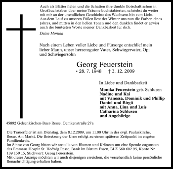 Traueranzeige von Georg Feuerstein von Tageszeitung