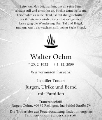 Traueranzeige von Walter Oehm von Tageszeitung