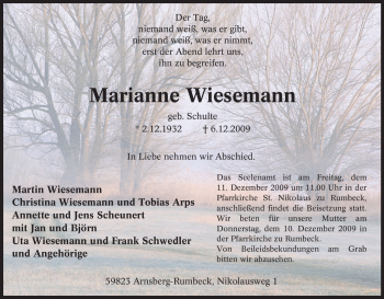 Traueranzeige von Marianne Wiesemann von Tageszeitung