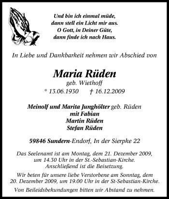 Traueranzeige von Maria Rüden von Tageszeitung