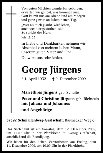 Traueranzeige von Georg Jürgens von Tageszeitung