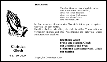 Traueranzeige von Christian Gluch von Tageszeitung