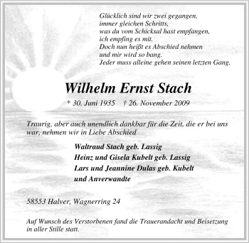 Traueranzeige von Wilhelm Ernst Stach von Tageszeitung