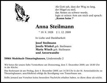 Traueranzeige von Anna Steilmann von Tageszeitung