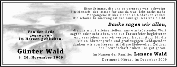 Traueranzeige von Günter Wald von Tageszeitung