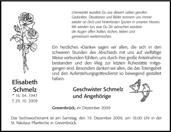 Traueranzeige von Elisabeth Schmelz von Tageszeitung