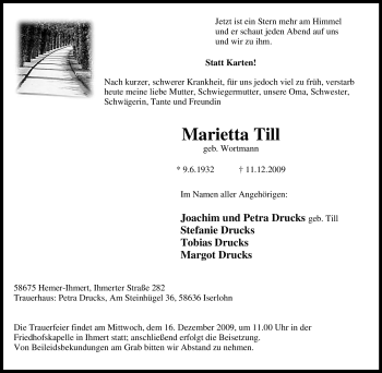 Traueranzeige von Marietta Till von Tageszeitung