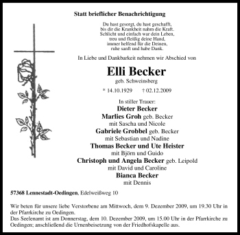 Traueranzeige von Elli Becker von Tageszeitung