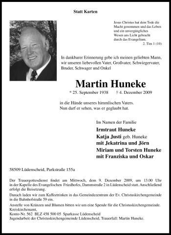 Traueranzeige von Martin Huneke von Tageszeitung