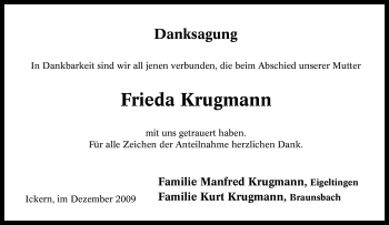 Traueranzeige von Frieda Krugmann von Tageszeitung