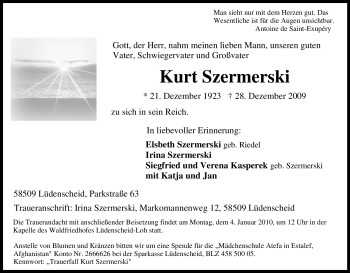 Traueranzeige von Kurt Szermerski von Tageszeitung