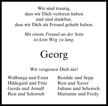 Traueranzeige von Georg Unbekannt von Tageszeitung
