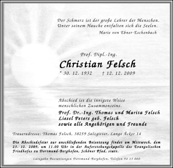 Traueranzeige von Christian Felsch von Tageszeitung