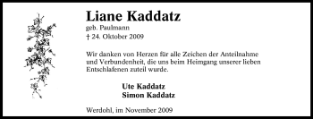 Traueranzeige von Liane Kaddatz von Tageszeitung