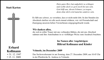 Traueranzeige von Erhard Kollmann von Tageszeitung