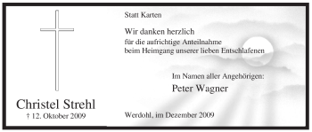 Traueranzeige von Christel Strehl von Tageszeitung