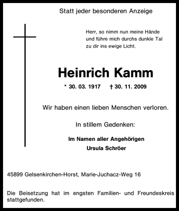 Traueranzeige von Heinrich Kamm von Tageszeitung