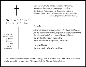 Traueranzeige von Heinrich Ahlert von Tageszeitung