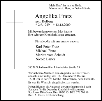 Traueranzeige von Angelika Fratz von Tageszeitung