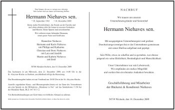 Traueranzeige von Hermann Niehaves von Tageszeitung