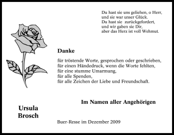 Traueranzeige von Ursula Brosch von Tageszeitung