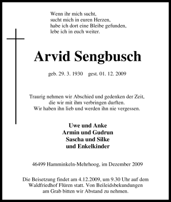 Traueranzeige von Arvid Sengbusch von Tageszeitung