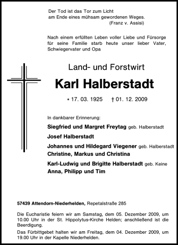 Traueranzeige von Karl Halberstadt von Tageszeitung