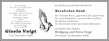 Traueranzeige von Gisela Voigt von Tageszeitung