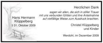 Traueranzeige von Hans Hermann Klüppelberg von Tageszeitung
