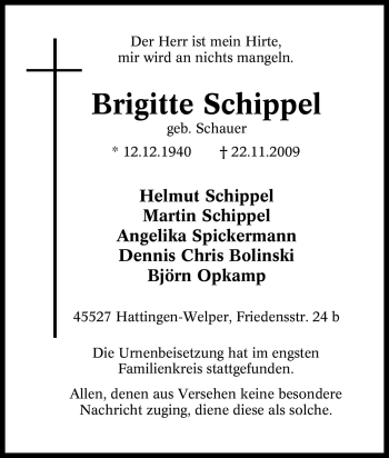 Traueranzeige von Brigitte Schippel von Tageszeitung
