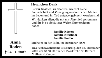 Traueranzeige von Anna Roden von Tageszeitung