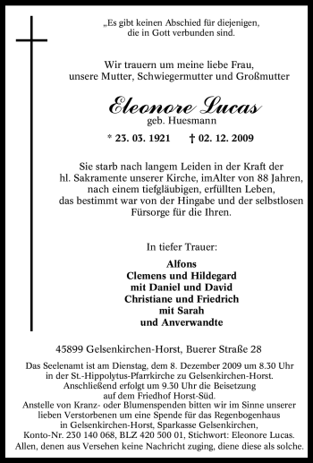 Traueranzeige von Eleonore Lucas von Tageszeitung
