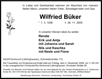 Traueranzeige von Wilfried Büker von Tageszeitung
