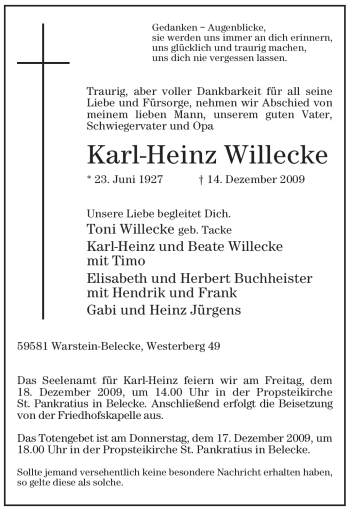 Traueranzeige von Karl-Heinz Willecke von Tageszeitung