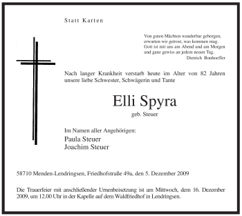 Traueranzeige von Elli Spyra von Tageszeitung