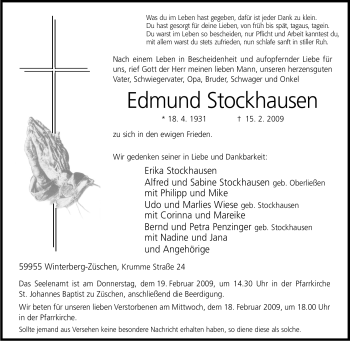 Traueranzeige von Edmund Stockhausen von Tageszeitung