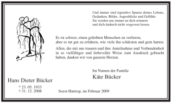 Traueranzeige von Hans Dieter Bücker von Tageszeitung
