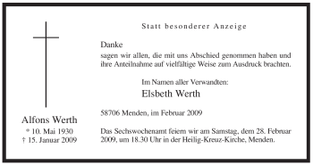 Traueranzeige von Alfons Werth von Tageszeitung
